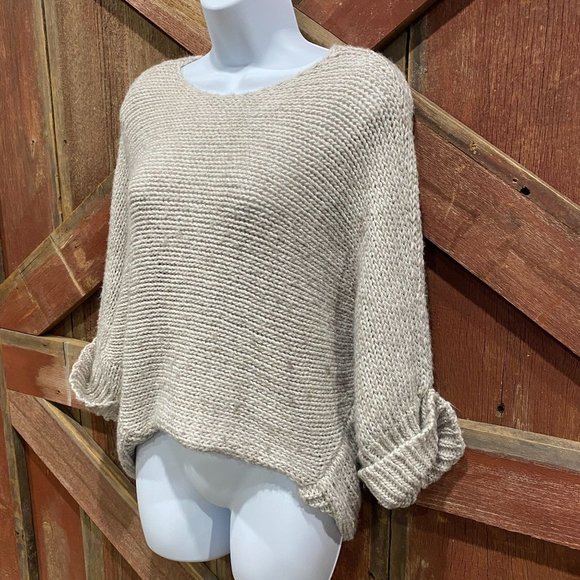 Berretti Woman's Oversize Drape Sweater Grey Shimmer One Size Italy 10% Wool - Picture 3 of 10